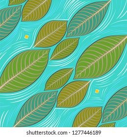Simple summer pattern with leaves. Spring season. Hand drawn watercolor illustration.
