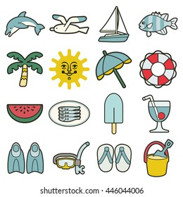 simple summer sea vacation icons