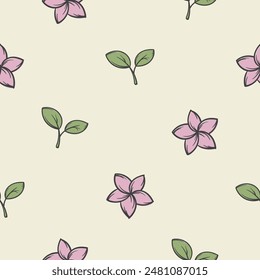 Simple summer seamless pattern with lotus flowers and leaves. Vector background with repeating elements for gift paper, print, fabric