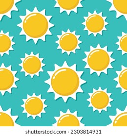 Simple summer sun icon seamless pattern. CMYK color mode ready to print.
