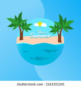 Simple summer time vector illustration design with circle and beach.