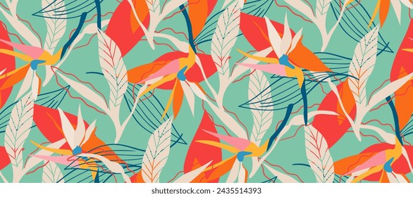 Simple  summer tropical floral seamless pattern