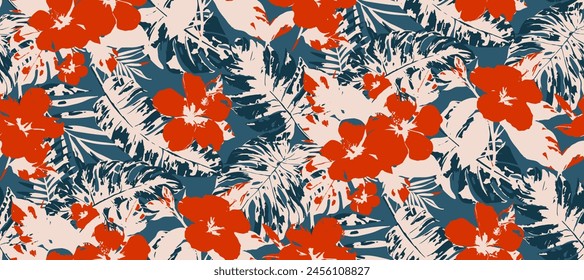 Simple  summer tropical floral seamless pattern