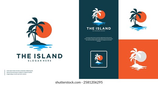 Simple summer vacation logo, with palm trees and beach island concept, graphic design vector.