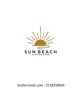 simple sun beach logo template in white background