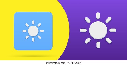 Simple sun brightness contrast 3d button icon set vector illustration. Bright intensity setting for display digital device emblem. Screen interface warm or cold intensity exposure filter web design