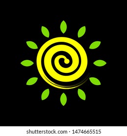 simple sun brush style with leaf vector logo