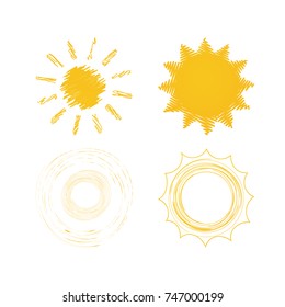 Simple sun doodle scrawl icon illustration set