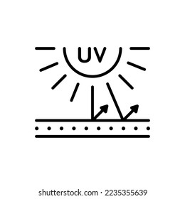 simple sun filter sign. linear protection against sunburn sign. sunscreen material icon isolated for print. concept of uv protection, protective surface, sunblock from sunshine and solar burn