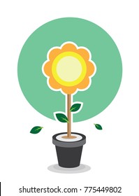 simple sun flower in vase flat design with curve background