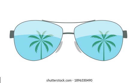 Sencillo sol Sencillas gafas de sol con el icono de la palma aislado en el fondo blanco. Vector Ilustración gafas con icono de palma aislado en fondo blanco. EPS10 de ilustración vectorial