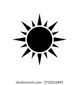 Un simple icono de sol representado con una llamativa silueta negra y rayos brillantes e irradiantes.
