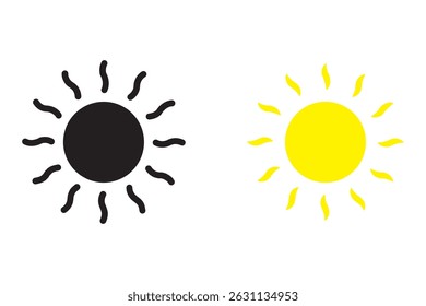 Simple sun icon set. Shine sun ray set. Sun icon set. Black sun star icons collection. Summer, sunlight, nature, sky. Vector illustration isolated on white background.