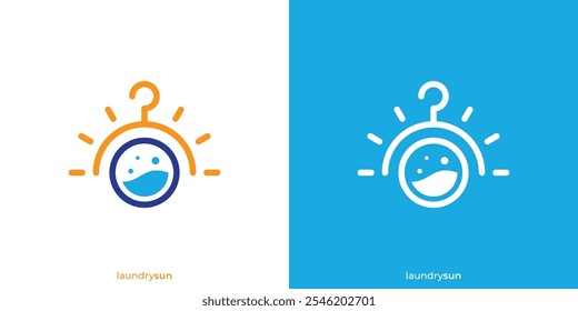 Simple Sun Laundry Logo. Hanger, Sun, and Washer Combination with Minimalist Style. Laundry Logo, Icon, Symbol, Vector, Design Inspiration.