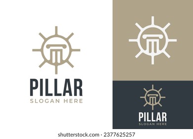 Simple Sun Light with Greek Roman Pillar Renewable Green Energy Logo Design Branding Template