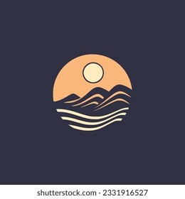 simple sun mountain sea adventure outdoor logo vector illustration template design