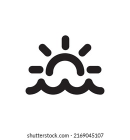 Simple sun and sea icon, Vector outline icon on white background.