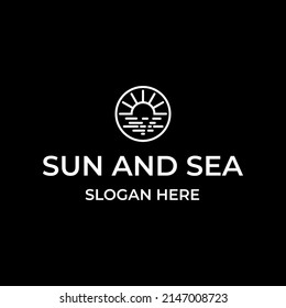 simple sun and sea with monoline logo design