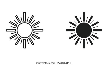 Simple sun symbol icon set in black and white