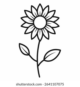 Simple sunflower illustration with a clean outline design. Features a single flower, ideal for various creative projects and botanical themes.