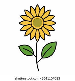 Simple sunflower illustration with a clean outline design. Features a single flower, ideal for botanical or nature-themed projects.