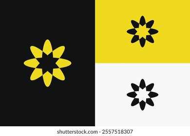 Simple sunflower petal logo, yellow color looks modern, suitable for hotel industry brand identity or beauty products.