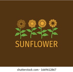 simple sunflower plant line up vector illustration design template in brown background