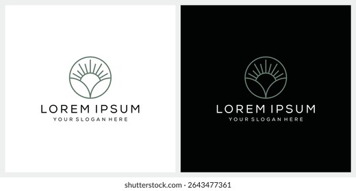 simple sunlight and leaf nature logo design vector template