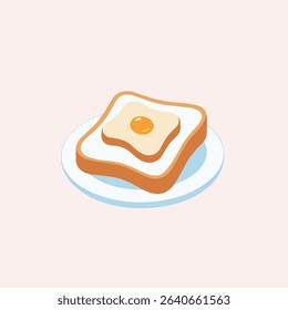 Simple Sunny-Side Up Egg on Toast Cartoon Breakfast Illustration