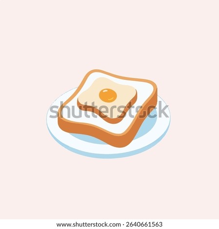 Simple Sunny-Side Up Egg on Toast Cartoon Breakfast Illustration