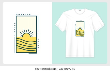 Simple sunrise chest print design on white t shirt