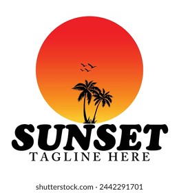 diseño simple de la plantilla de la ilustración del atardecer y playa