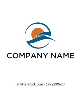 simple sunset logo with wave icon graphic