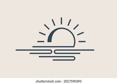 Sencillo atardecer, icono del amanecer. Diseño de línea, elementos editables. Concepto de firma meteorológica. Ilustración del vector, EPS 10