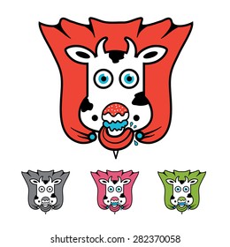 Simple super cow eating ice cream logo design template