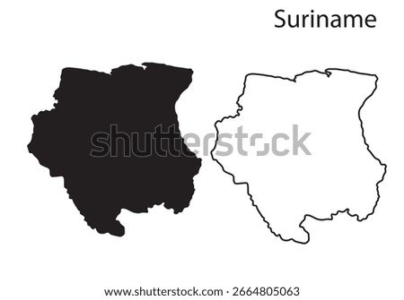 Simple Suriname map silhouette vector. Clean black outline of South American country, perfect for travel, infographic, and design projects