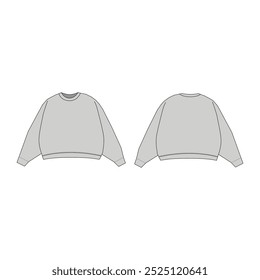 Simple Sweatshirt Front and Back Technical Flat Sketch - Sweater Design Template