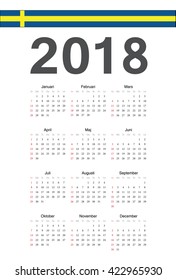 Simple Swedish 2018 year vector calendar. Week starts from Sunday.