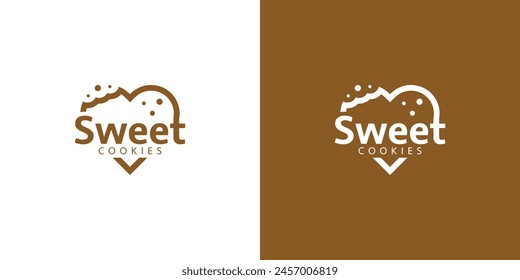 Simple Sweet Cookies Logo. Bite Biscuits and Love with Minimalist Style. Food Logo Icon Symbol Vector Design Inspiration.