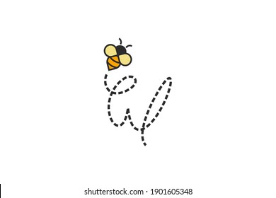 Simple and Sweet Illustration Logo design Initial Flying Bee W