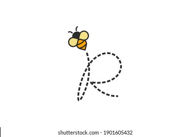 Simple and Sweet Illustration Logo design Initial Flying Bee R