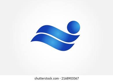 Simple Swimming People Silhouette Sea Ocean Water Wave Logo design concept