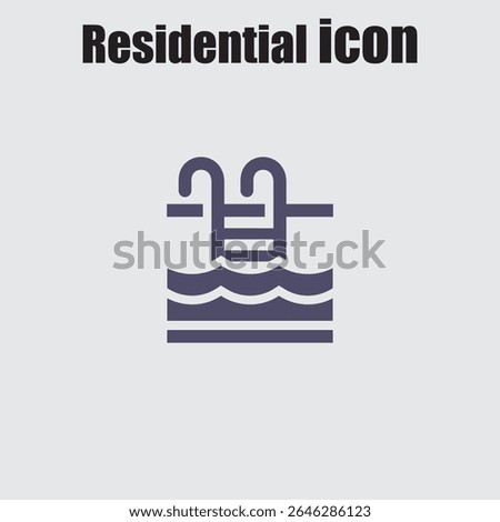 Simple swimming pool icon displays a summer vacation or luxurious residential lifestyle, with water, ladder and clean lines.