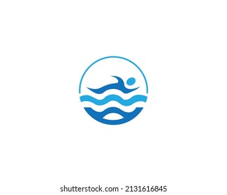 Simple Swimming Pool And Ocean Water Logo Design icon Vector Template.