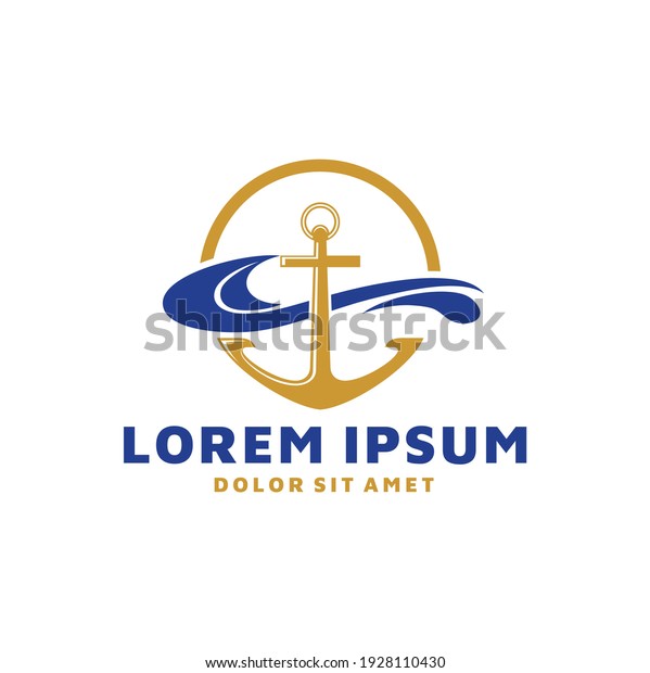 Simple Swimming Pool Silhouette\
Sea Ocean Water Wave and Golden Anchor Logo Design\
Inspiration