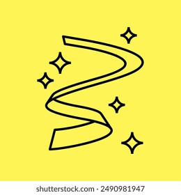 simple swirling ribbon icon, line vector isolated on yellow background. trendy and modern design