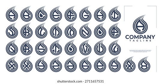 Simple swoosh splash water drop letter A-Z logo set