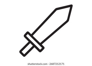 Ilustración de arte de línea de icono de espada simple sobre fondo blanco liso