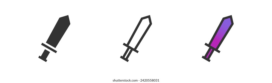 Simple sword icon. Outline and flat vector illustration.