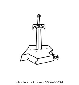 Simple sword icon stab in the stone flat design